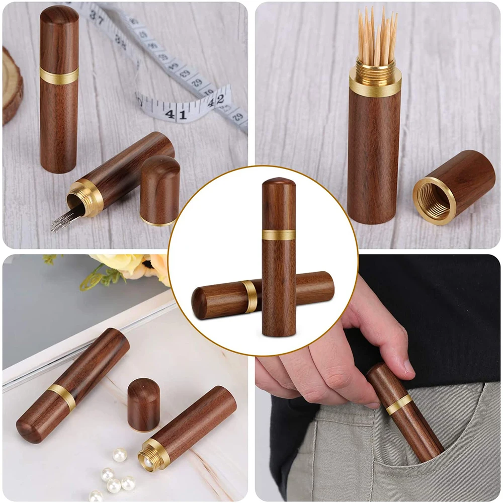 

2 Colors Wooden Needle Case with 12pcs Self Threading Handy Sewing Needles Embroidery Pins Holder Box Home Needlework Tool