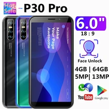 Оригинальные смартфоны P30 Pro Android телефон 13 МП 4 ГБ ОЗУ 64 Гб ПЗУ celular HD 720P четырехъядерный дешевый мобильный телефон разблокированный P35 мини