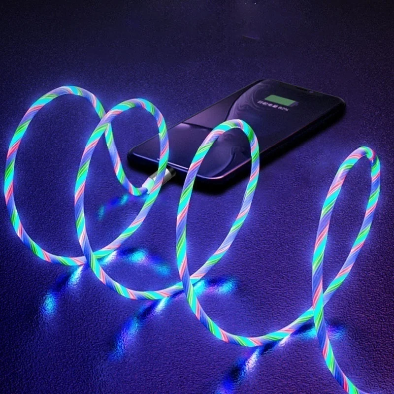 LED Glow Flowing Magnetic USB Cable Fast Charger for Huawei P Smart Z Y5 Y9 2019 P30 lite Nova 4e 5 Honor 7 20 9X 8C 8X 6C 7X 5A