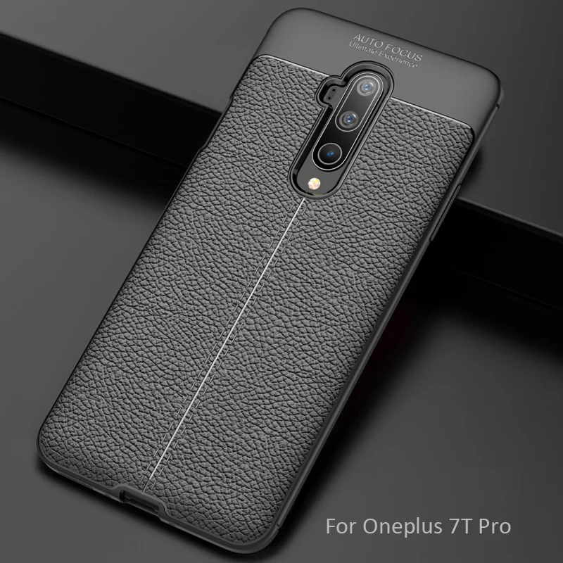 Кожаный чехол с текстурой личи для Oneplus 7 7T Pro матовый, мягкий, из ТПУ силиконовый чехол