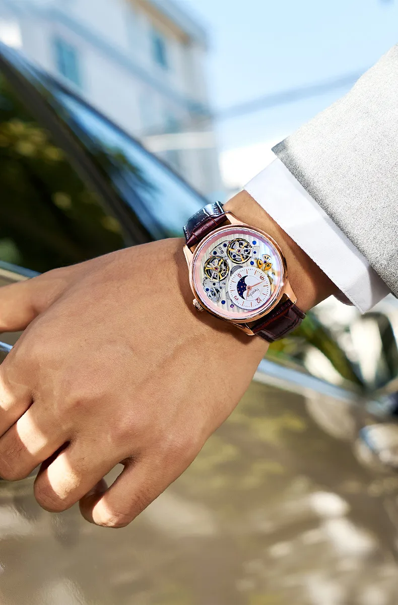 Двойной скелет MoonPhase швейцарские роскошные брендовые механические часы для мужчин полностью стальные водонепроницаемые автоматические мужские часы reloj montre