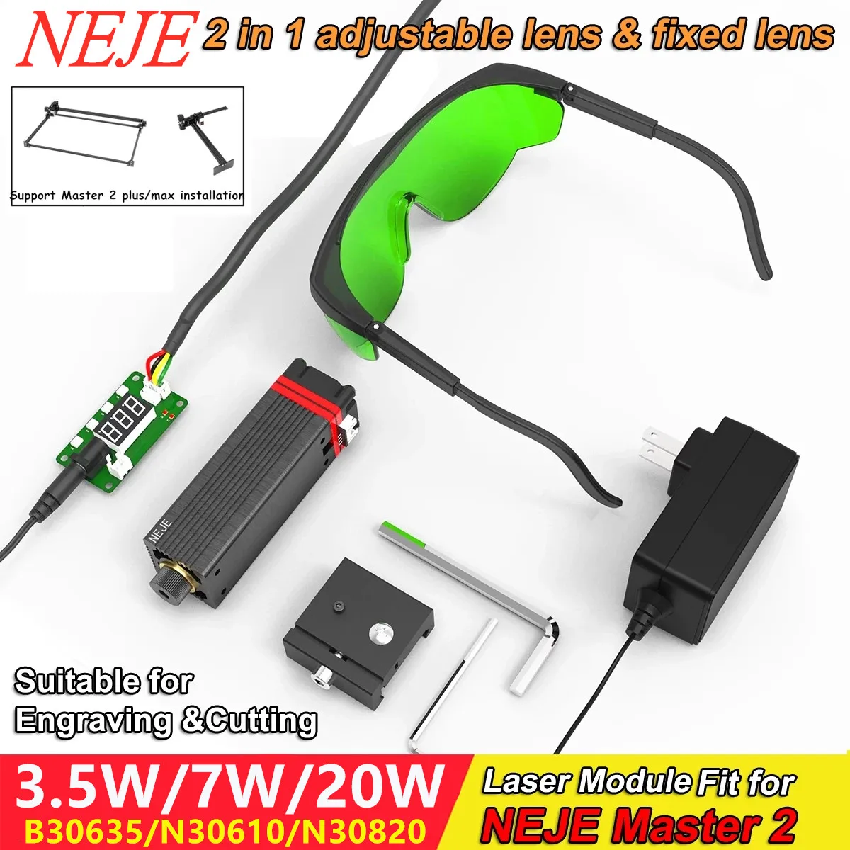 NEJE 7/10/20W Laser Module Kit Cutting Engraving Head 450nm Blue Light With TTL / PWM Modulation for DIY Creation | Инструменты