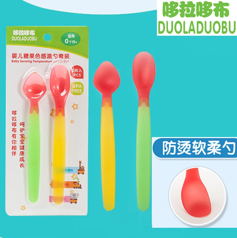 

2Pcs/lot Temperature Sensing Spoon For Baby Safety Candy Color Infant Feeding Spoons Kids Children Boy Girl Toddler Flatware