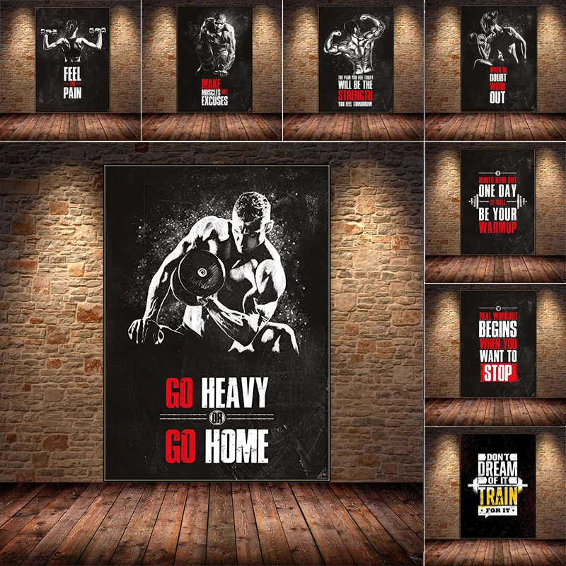 

Fitness Motivational Quotes Poster Gym Muscle Bodybuilding Art Canvas Painting Wall Picture Print for Home Gym Office Decor