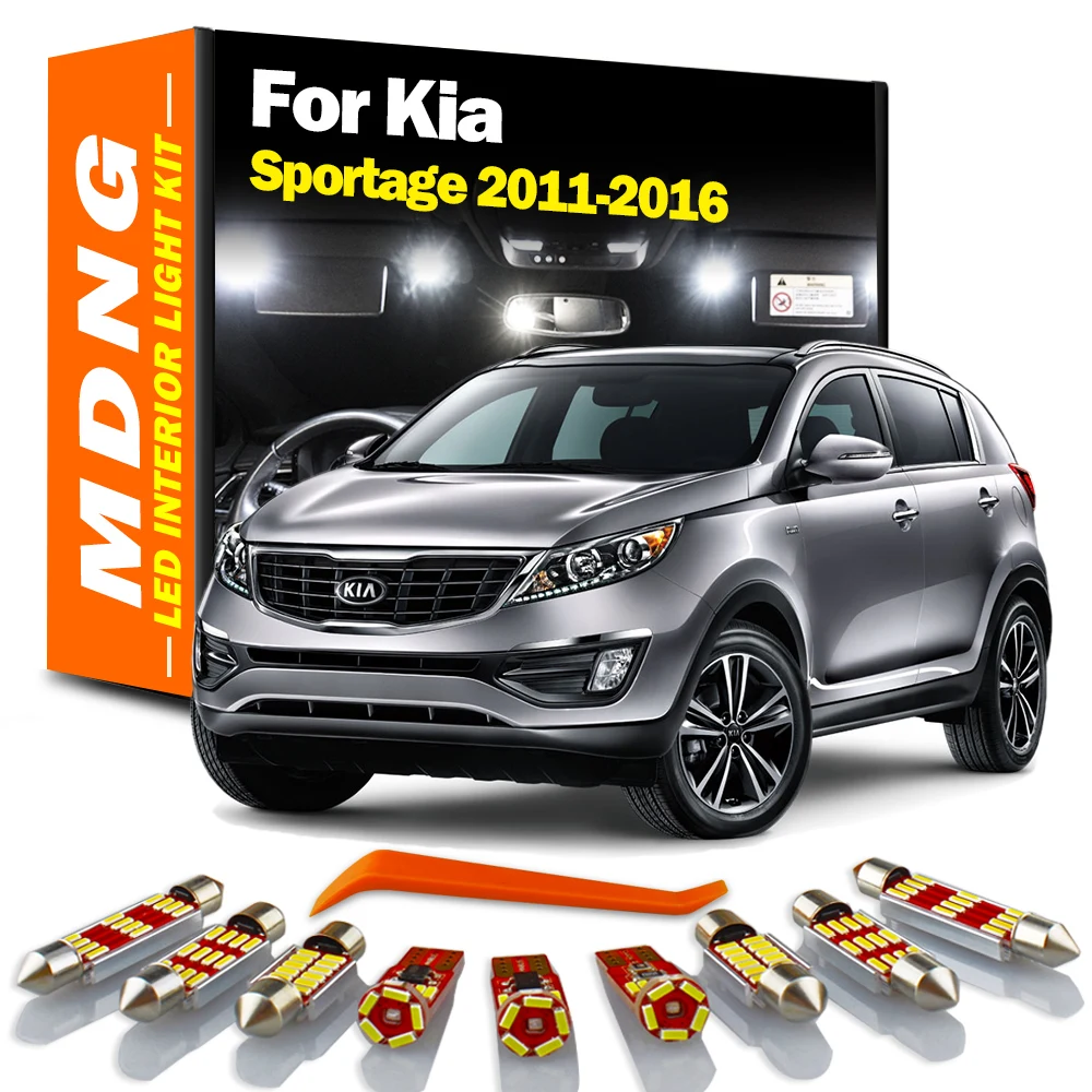 

MDNG 9Pcs White Lamps For Kia Sportage 2011 2012 2013 2014 2015 2016 LED Interior Map Reading Trunk Dome License Plate Light Kit