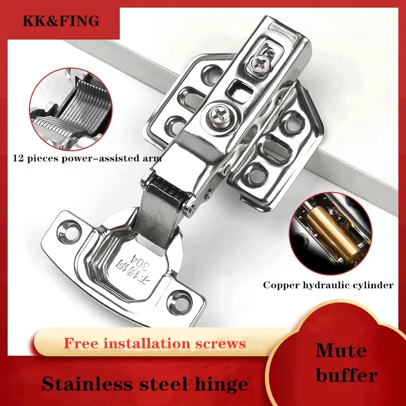 

KK&FING 1pcs Stainless Steel Cabinet Door Hinge fixed Hydraulic Hinges Damper Buffer Soft Close for Cabinet Furniture Hardware