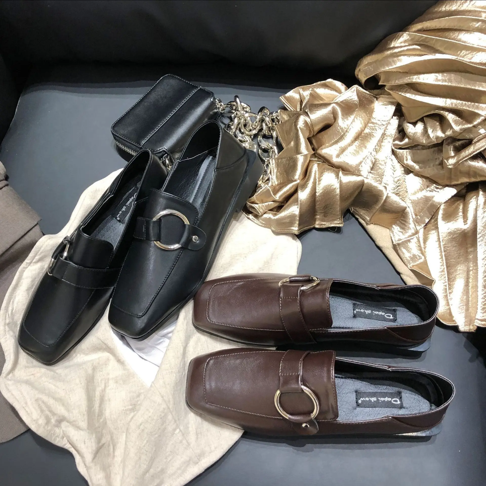 Пенни Лоферы для женщин мокасин из овчины puLeather слипоны с открытым носком на