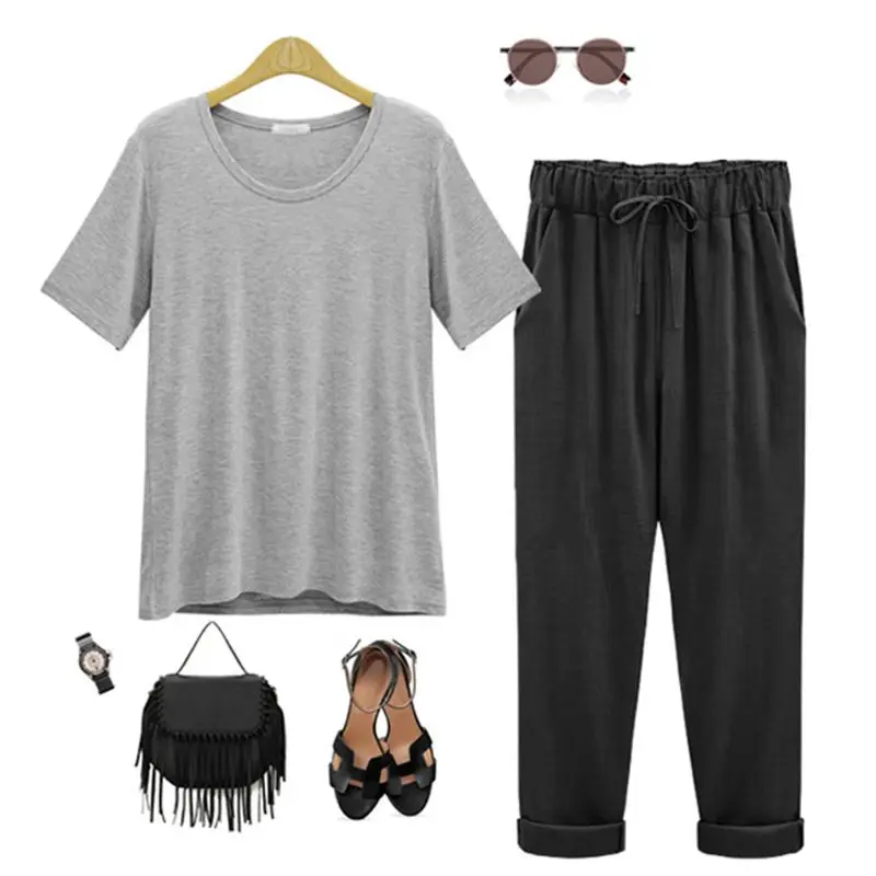 Женские укороченные брюки до щиколотки с манжетами больших размеров однотонные