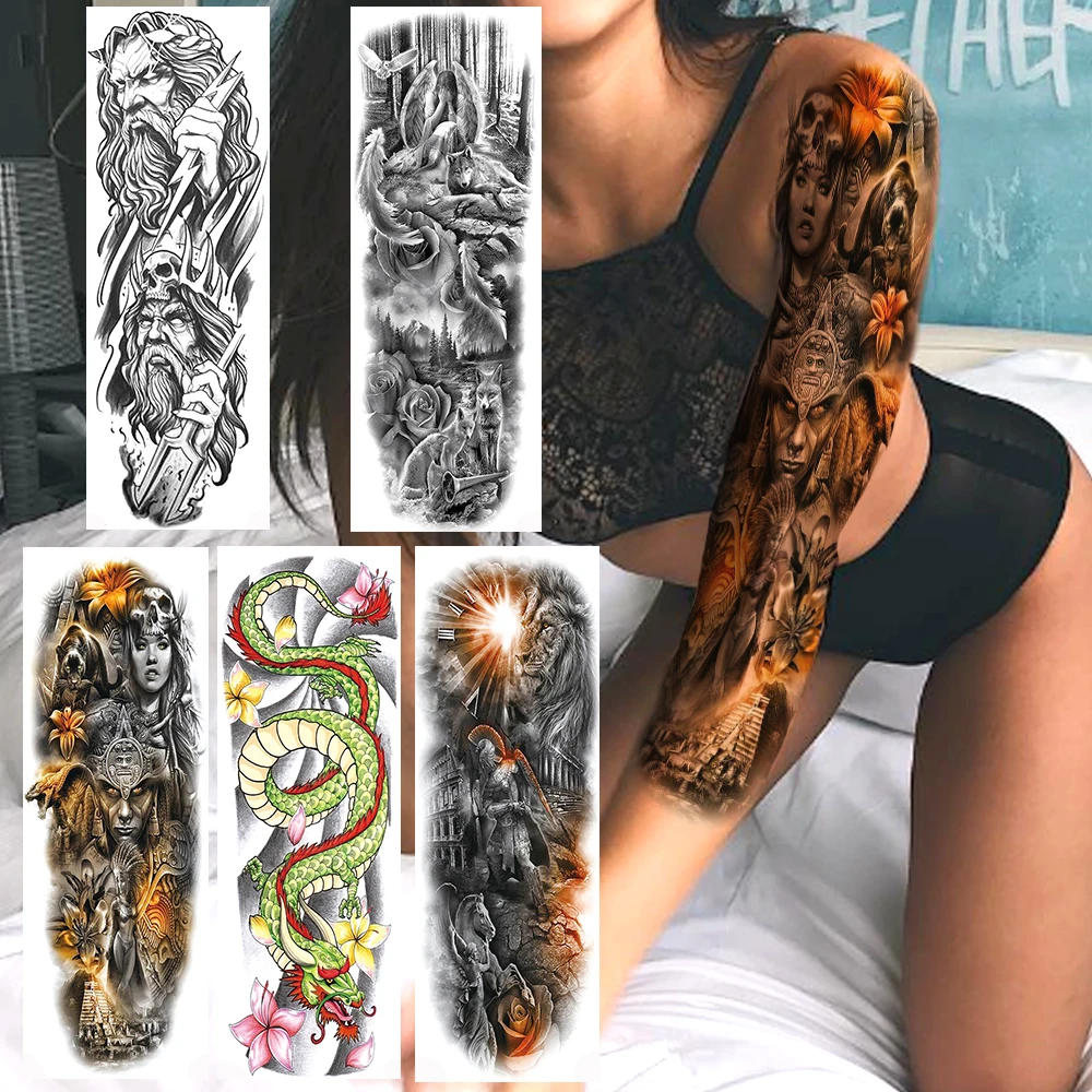 Временные татуировки на всю руку ногу воин реалистичные Египетские пирамиды