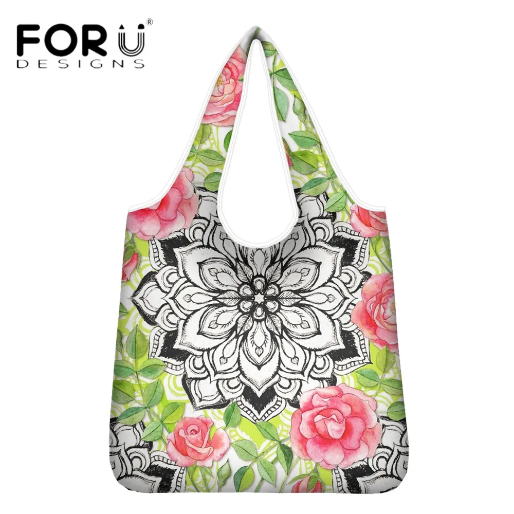 

FORUDESIGNS New Fashion Women Shopping Bag Bohemian Mandala Flower Printing Eco-Friendly Casual Female Grocery Shoulder Sac