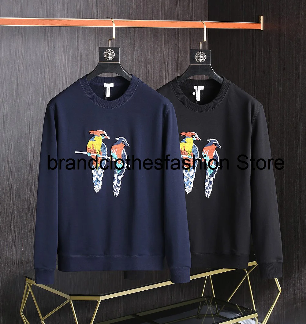 

Осень-зима 2021, единый продукт, повседневный свободный свитер с вышивкой в виде пары попугаев, свитер с круглым вырезом, топы