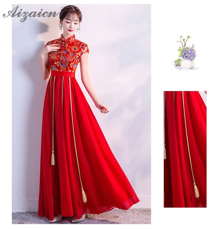Новое атласное платье Cheongsam красное свадебное винтажное платье Qi Pao Женские китайские свадебные платья Qipao Акция Женская Роба в восточном стиле