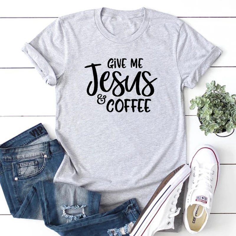 Женская футболка Give Me Jesus &amp Coffee размера плюс христианская рубашка модная