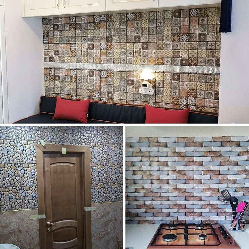 

3D Self-Adhesive Wall Stickers 10pcs DIY Stone Pattern Wallpaper Waterproof Wall Panel Home Decor Wall Paper 30x30