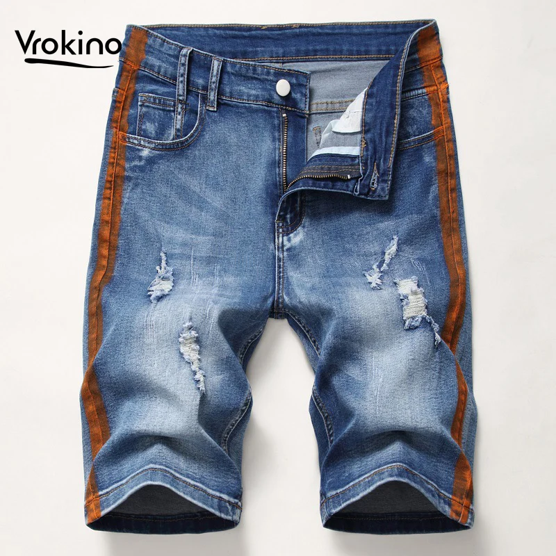 Мужские летние шорты стрейч стильные короткие джинсы больших размеров 28 40