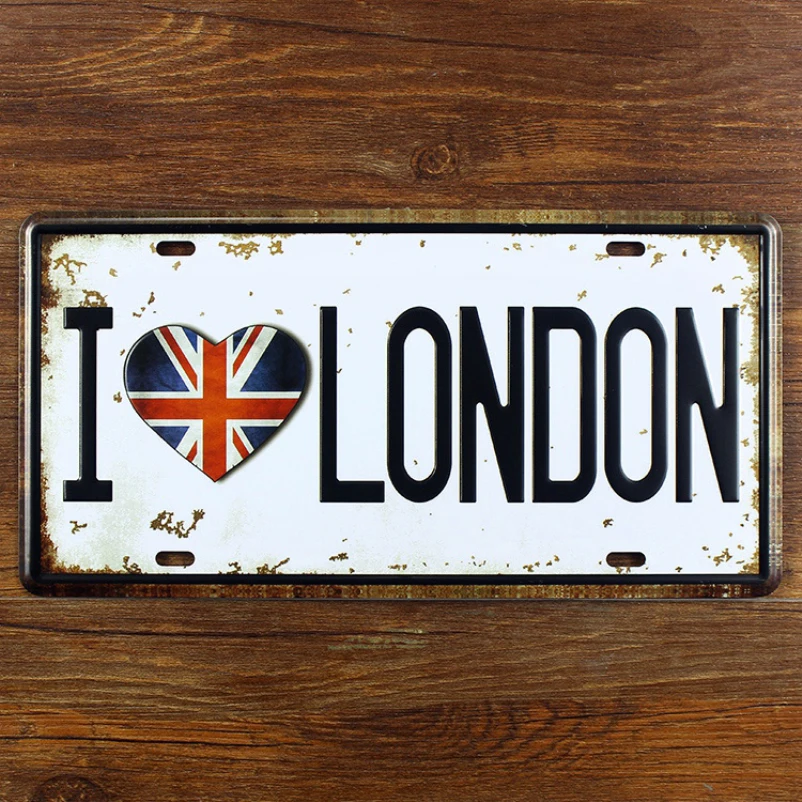 

SYF-A068 Retro license car plates Letter slogan" I love London " vintage metal tin signs garage painting plaque Sticker 15x30cm
