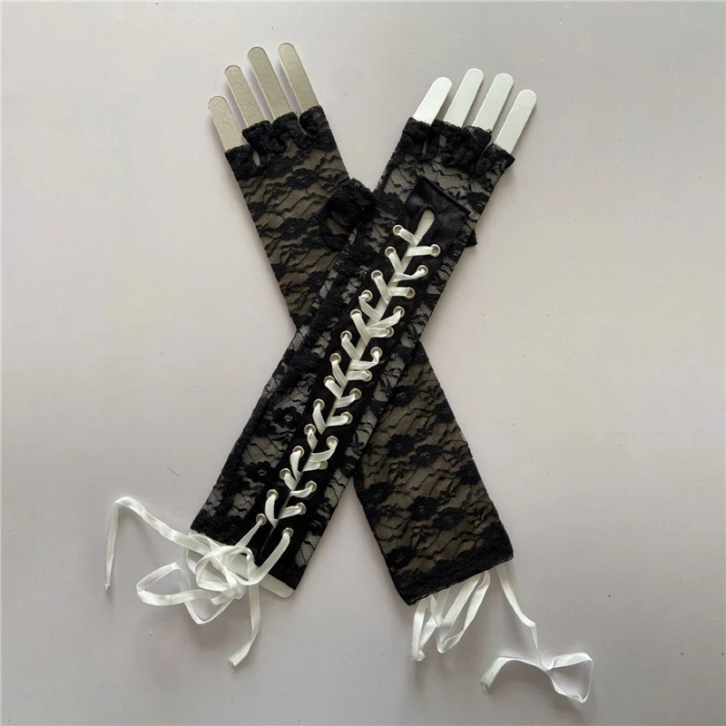 

Prom Women Gloves Half Finger Bandage Hollow Ladies Gloves Fashion Party Elegant New Women Lace Gloves