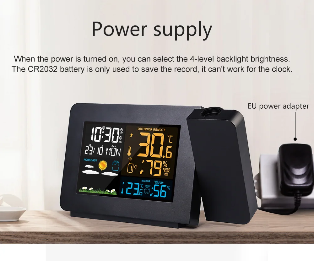 Беспроводная метеостанция с проекцией настенный цифровой будильник комнатный и