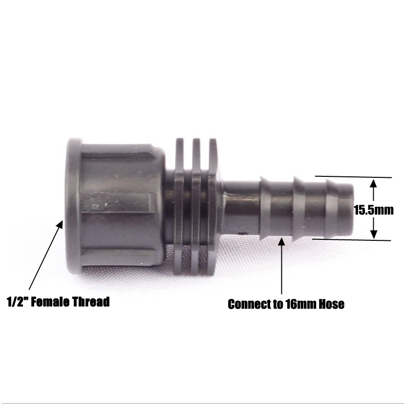 

3pcs 16mm PE Pipe Straight Connector 1/2" Female Thread to 16mm Barbed Quick Connector Garden Irrigation Pipe Joint Coupling