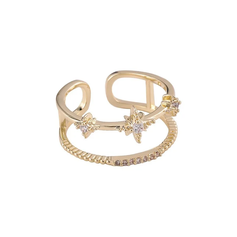 

Gold Color Fashion Jewelry Cz Paved Tiny Star Charm Open Ring for Lady Women Christmas Gift High Quality Cubic Zirconia Jewelry