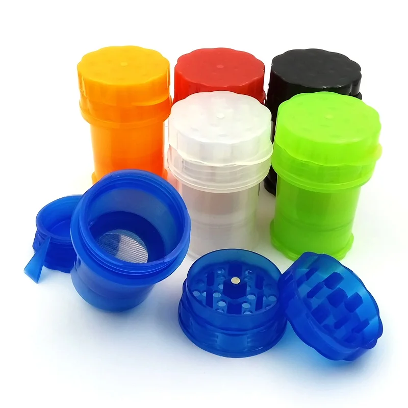 

6pcs/lot 60mm Plastic Tobacco Sheeder High Quality Herb Weed Grinder Spice Crusher with Storage Case Box Smoking Accessories