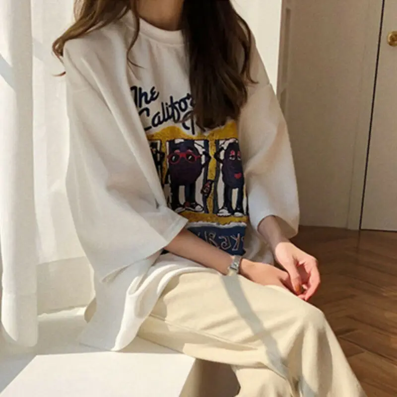

Women 3/4 Sleeve Summer Tee Oversized Tops Casual Loose Print T-shirts Plus Size