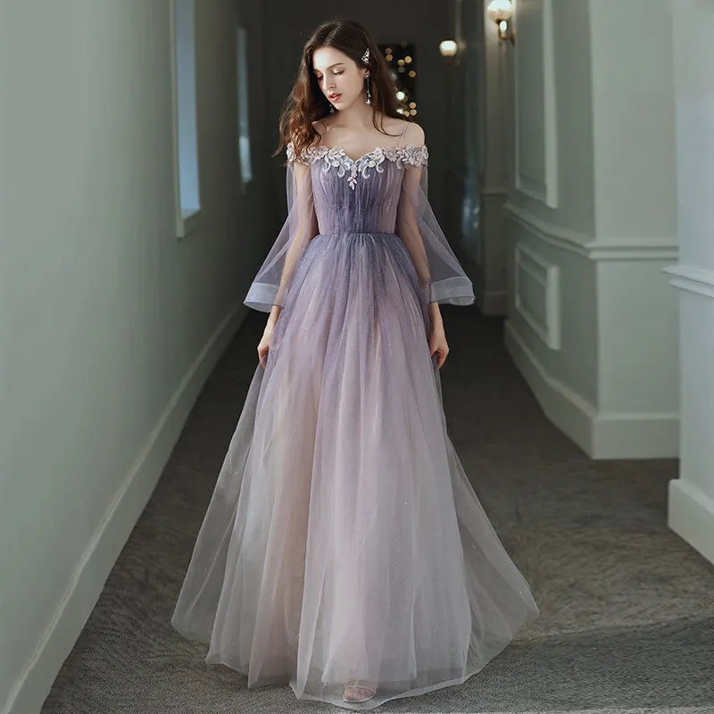 

Evening Dress 2020 Gryffon Party Dress Formal Evening Gown Elegant Boat Neck A-line Full Sleeve Vintage Robe De Soiree Customize