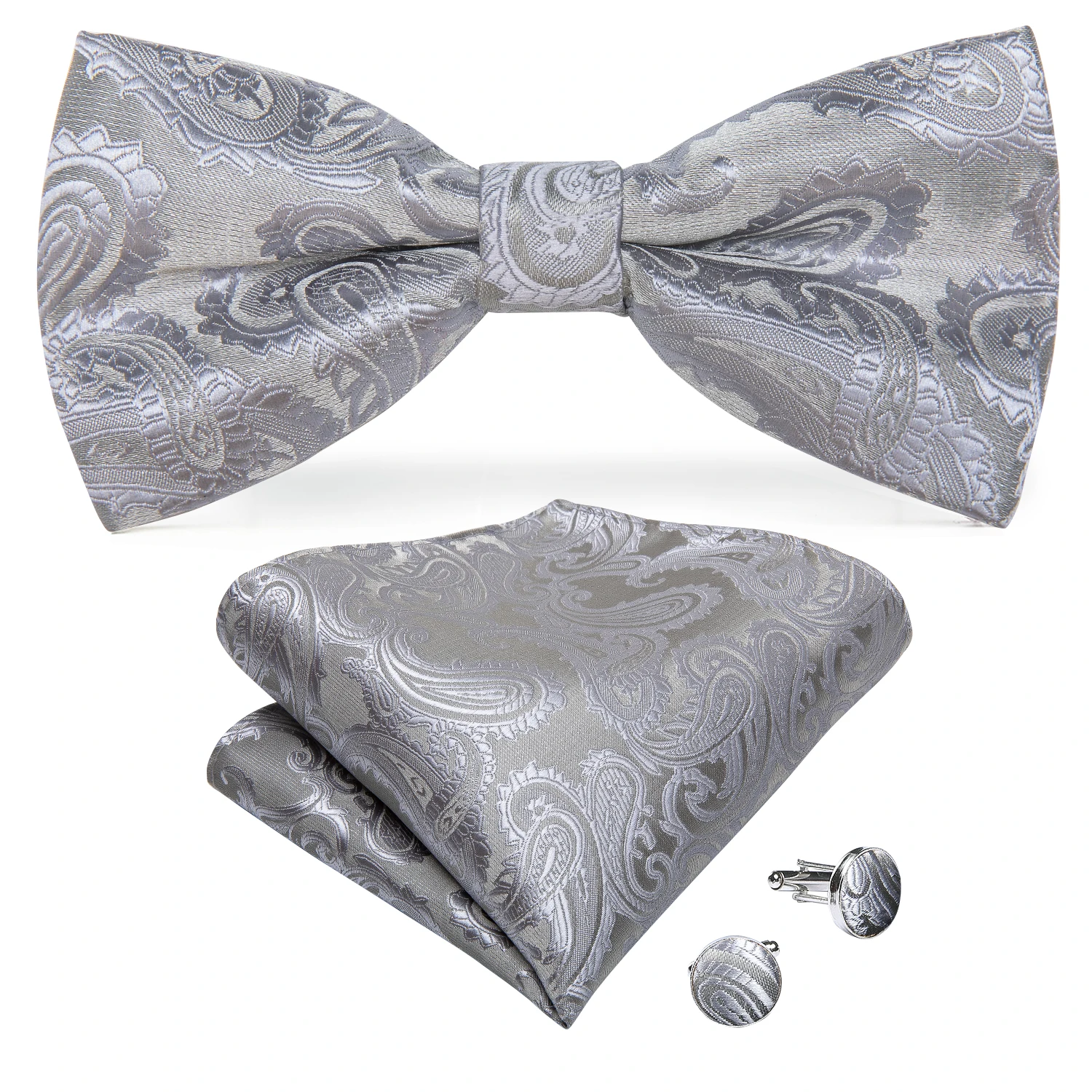 Мужской серебристый Шелковый костюм с пейсли жилет галстук бабочка комплект для