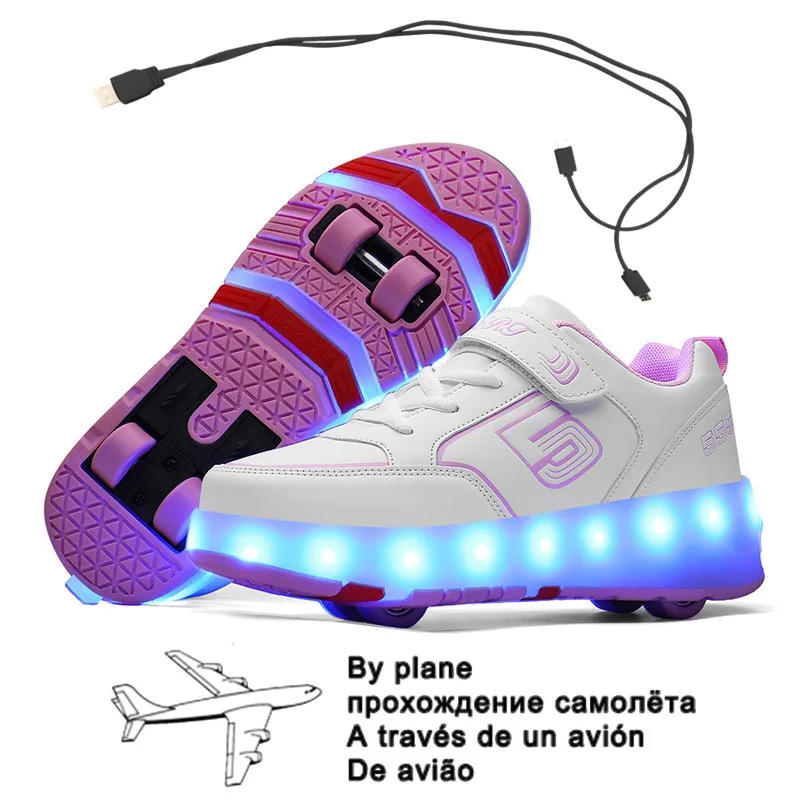 

USB Charging Children Roller Skate Casual Shoes Boys Girl Automatic Jazzy LED Lighted Flashing Kids Glowing Sneakers with Wheels