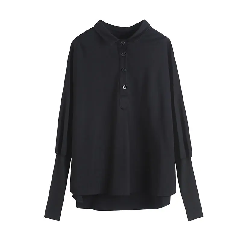 

XITAO Patchwork T Shirt Fashion New Pleated Full Sleeve 2020 Winter Solid Color Small Fresh Casual Style Loose Tee Top XJ5343