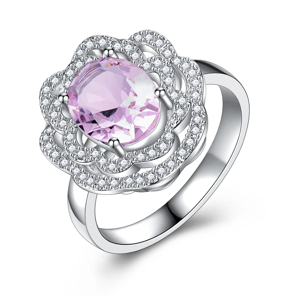 Женское кольцо розовое цветное блестящее циркониевое модное креативное