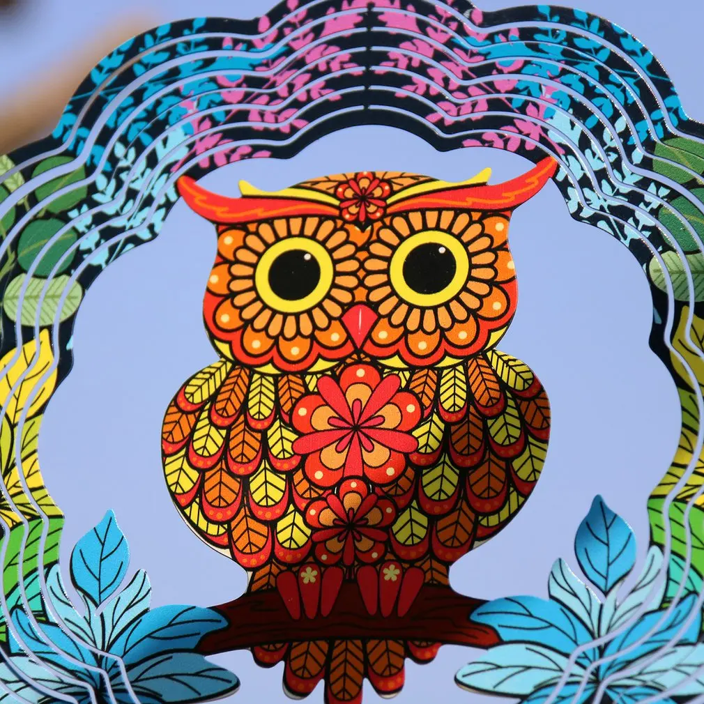 

Rotating Wind Chimes Ornaments Home Garden Decoration Colorful Pendant Forest Owl 3D Visual Effect Owl Wind Chimes