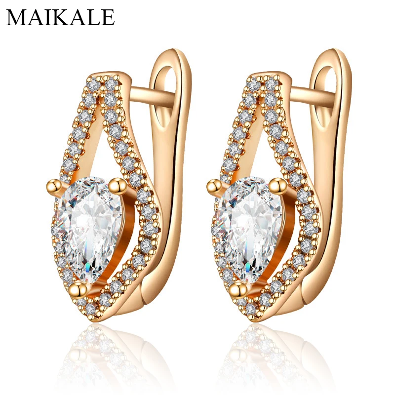 Женские ажурные серьги MAIKALE новые золотые гвоздики в форме сердца с фианитами