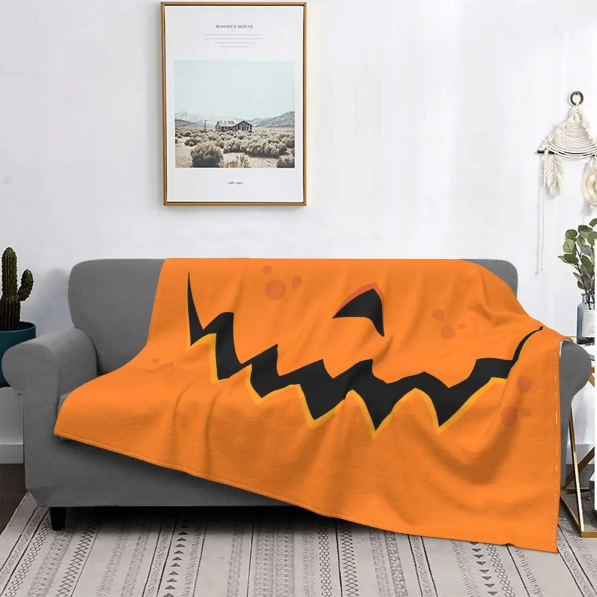 

Halloween Crazy Pumpkin Jack-O-Lantern Mouth Blankets Fleece Decoration Throw Blankets for Bedding Bedroom Plush Thin Quilt