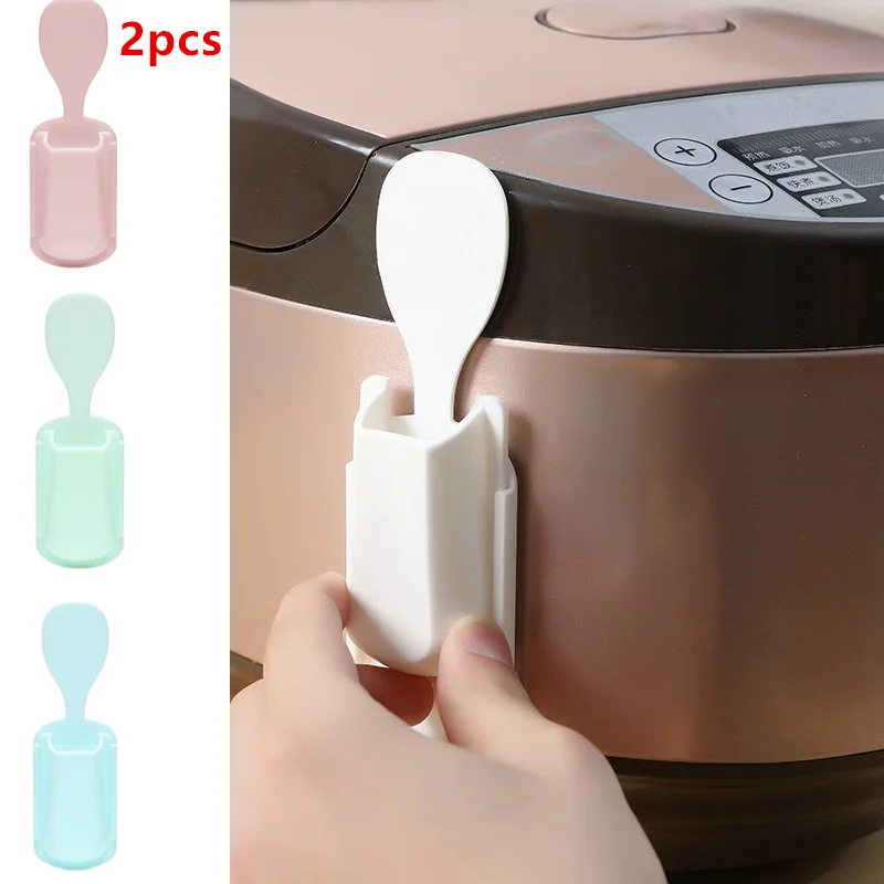 

2pcs Rice Scoop Storage Rack Wall Mounted Strong Adhesive Spoon Stand No Odor And Easy To Clean Household Kitchen Accessories