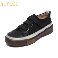 aiyuqi womens vulcanized shoes flat new genuine leather womens sneakers retro large size 42 43 fashion girl student shoes