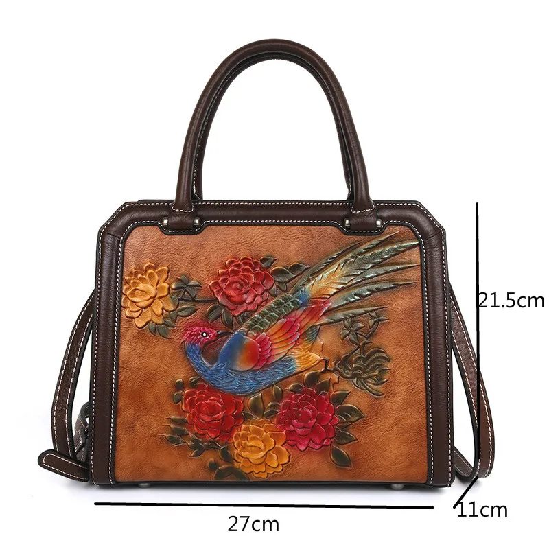 

Bestform Retro Women Bag 2021 New Genuine Leather Luxury Handbags Handmade Embossing Large Capacity Shoulder & Crossbody Bags