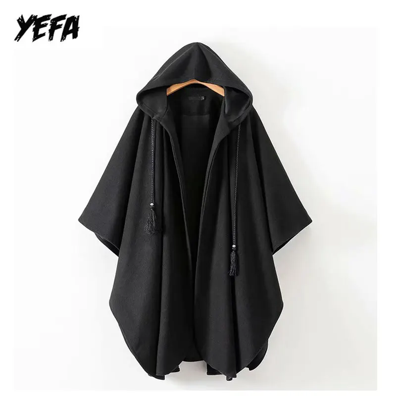 Yefa женский 2019 осень зима Черное длинное пальто Готический стиль кардиган куртки