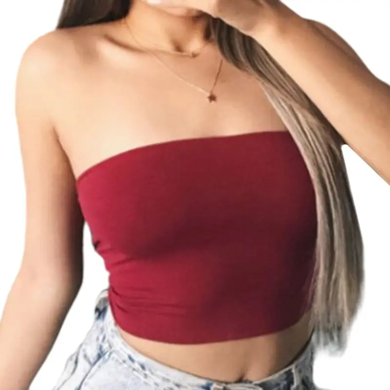 

4 Colors Women Sexy Strapless Off The Shoulder Tube Crop Tops Solid Color Slim Summer Hot Vest Backless Basic Mini Bandeau X3UE