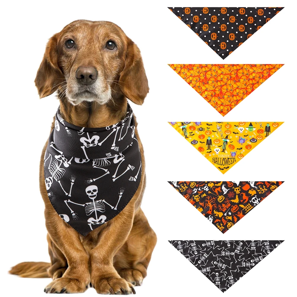

Halloween Pet Dog Bandanas Washable Triangle Bibs for Small Medium Dogs Cats Neckerchief Scarf Saliva Towel Pet Accessories