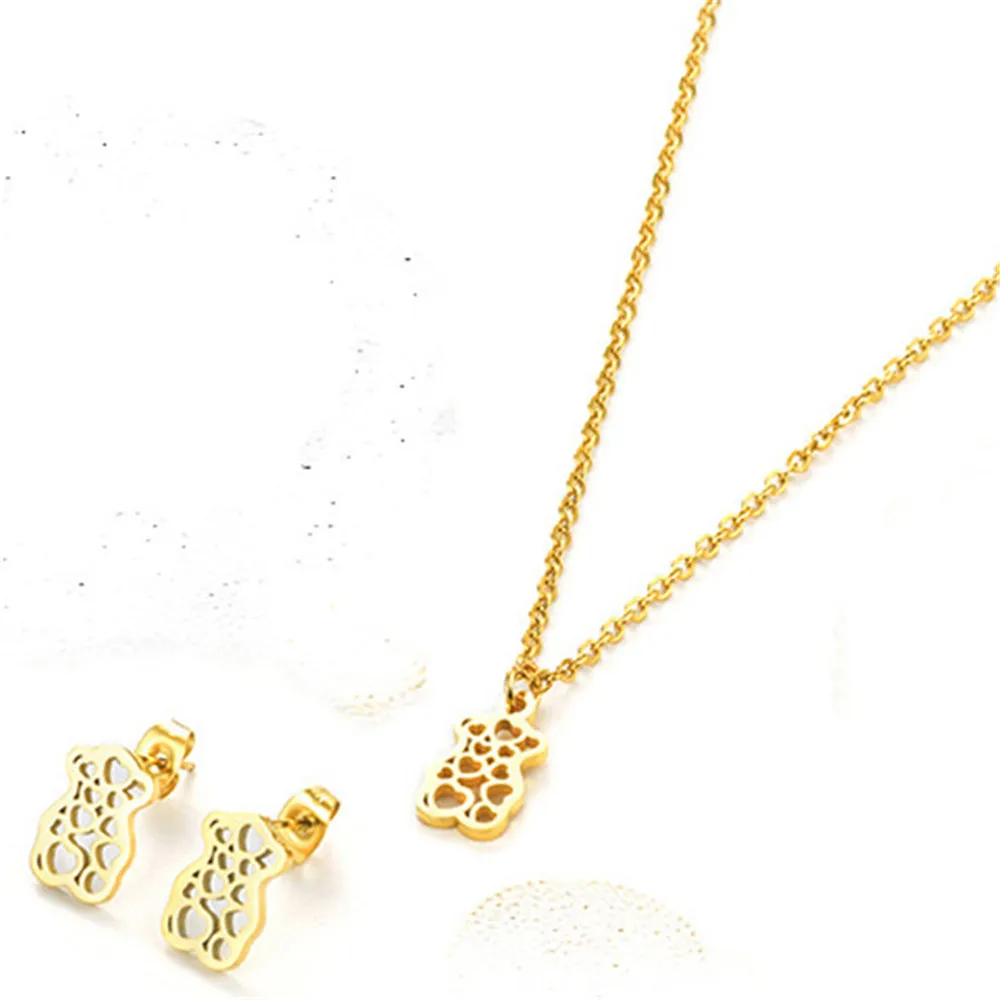 

Fashion Foreign Trade Jewelry Bear Titanium Steel Stainless Steel Factory Wholesale Bear Hollow Simple Earrings Accessories New