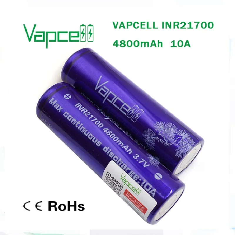 Перезаряжаемые литий-ионные батареи VapCell 21700 4800 мАч 10 А 48 г высокая емкость 3 7 в