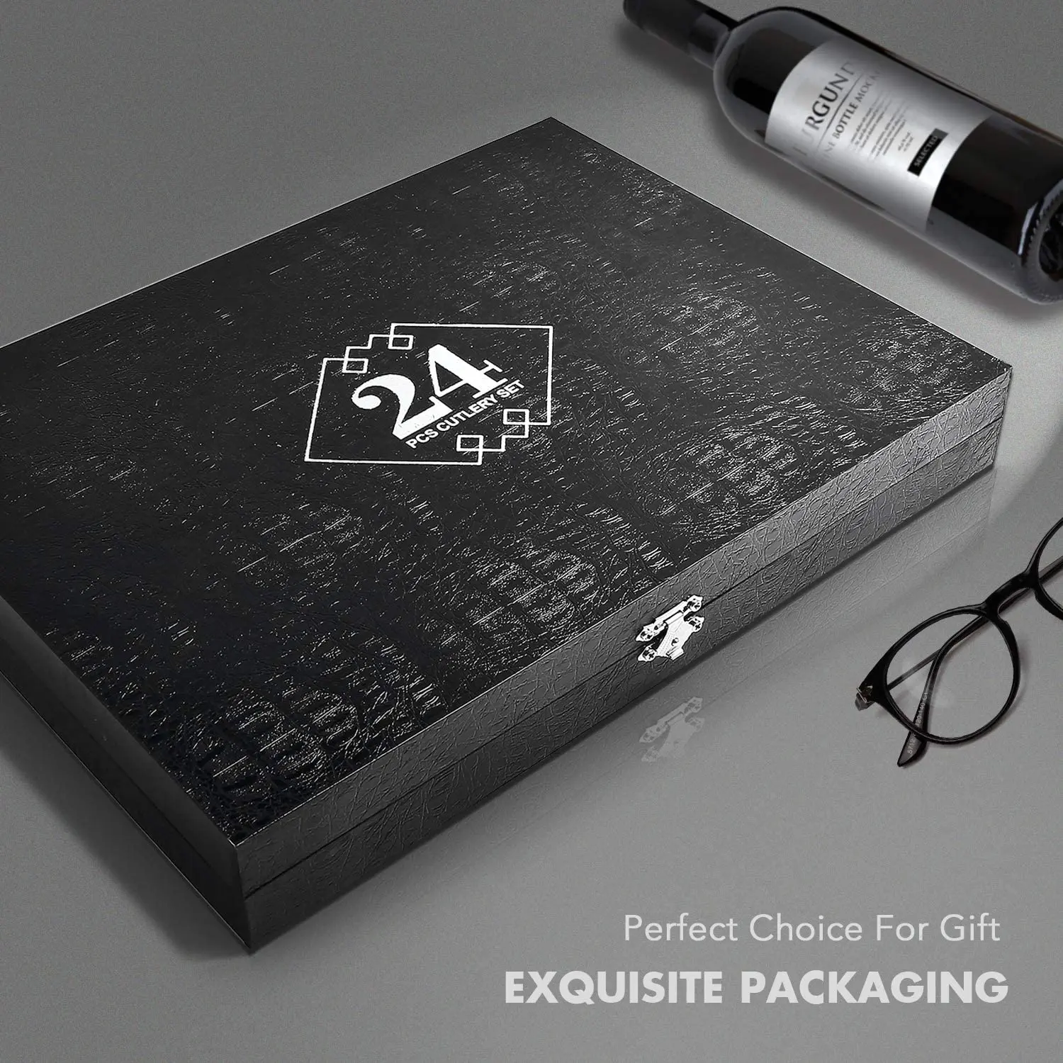 24 комплект столовых приборов Нержавеющая сталь набор посуды черного и золотого