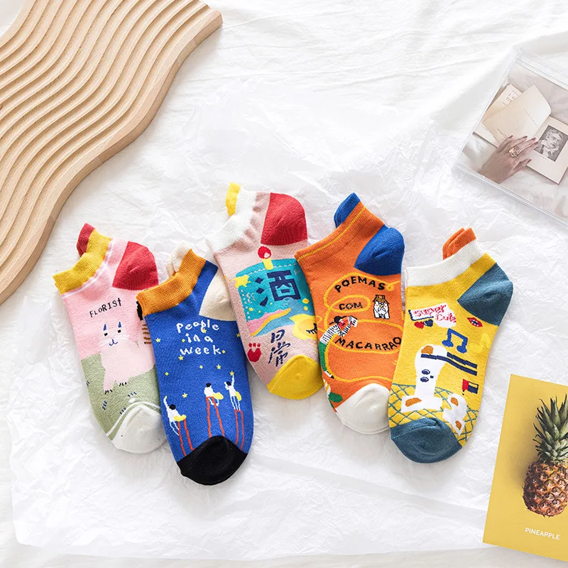 

Women's Socks Japanese Style Spring And Summer Tide Cute Cartoon Words Boat Socks Fashion Female's Shallow Mouth Thin Socks