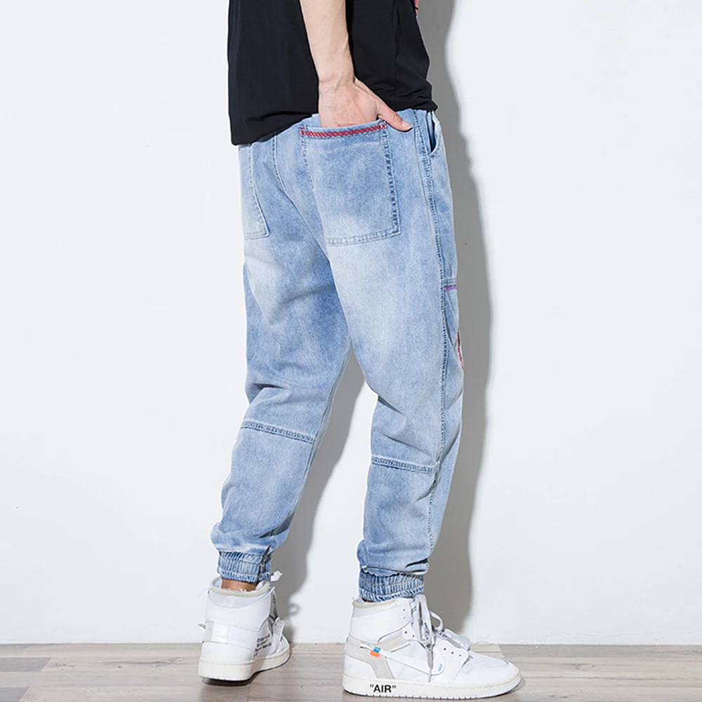 Джинсы мужские свободные в стиле хип-хоп синие на весну 2021 7XL размера плюс |
