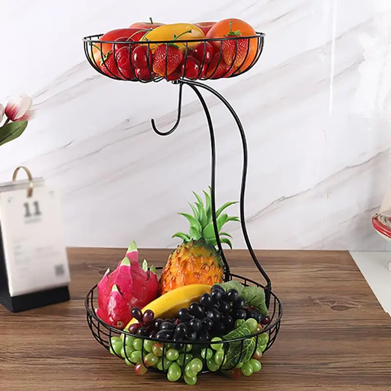 

Двухслойная корзина для фруктов из кованого железа, сушилка для хранения, поднос, Настольная корзина для гостиной, декоративная корзина для...