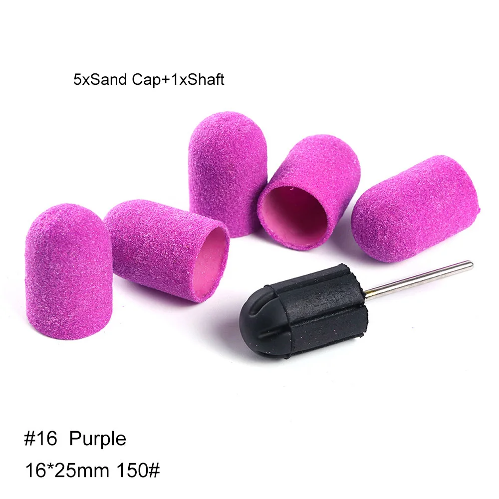 Purple 16 6 шт. шлифовальный колпачок+ вал для ногтей набор сверл 150# шлифовальные ленты для маникюра сменный шлифовальный инструмент для чистки ногтей LA721 - Цвет: Purple 16