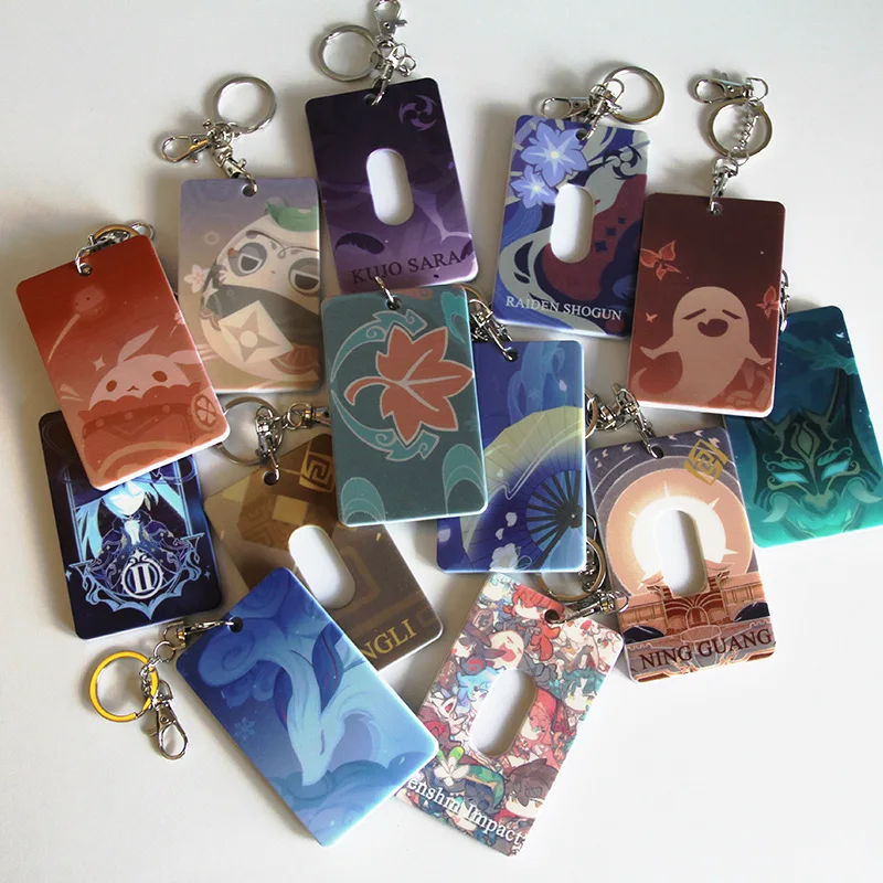 Genshin Impact Anime Card Holder Baal Kazuha Xiao Klee Hutao Mona ID Badge Clip Key Chain Student Bus Card Bag Pendant Gifts