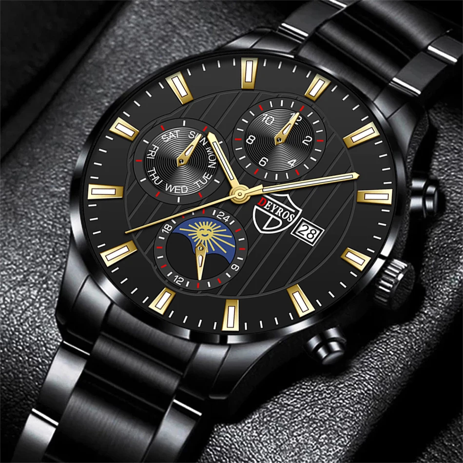 

Brand Mens New Luxury Business Watchs Stainless Steel Quartz Wrist Watch Male Leather Watch Calendar Luminous Clock reloj hombre