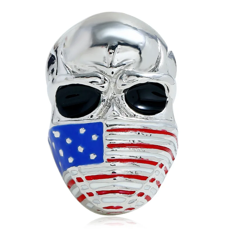 

2021 Fashion Jewelry American Independence Day Flag Style Skull Personality Exaggerated Punk Ring Knuckle Jewelry